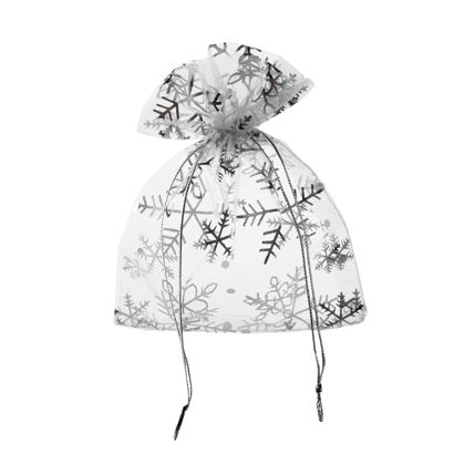 Bolsitas de organza con motivos navideños 80 x 100 mm | Copo de nieve/cristal de hielo