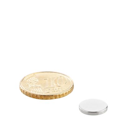 Imanes de neodimio con forma de disco 10 mm x 1,5 mm | N35, axial (paralelo a la altura)