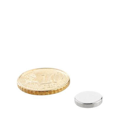 Imanes de neodimio con forma de disco 10 mm x 2 mm | N42, axial (paralelo a la altura)