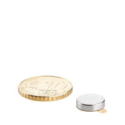 Imanes de neodimio con forma de disco, autoadhesivos null | 10 mm x 2,5 mm | null