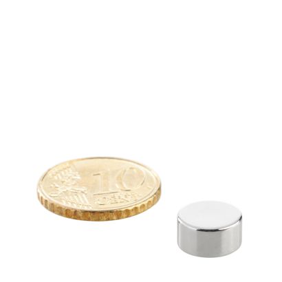 Imanes de neodimio con forma de disco 10 mm x 5 mm | N35, axial (paralelo a la altura)