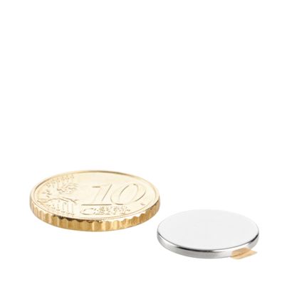 Imanes de neodimio con forma de disco, autoadhesivos 15 mm x 1,5 mm  | plata  | 3M 467 