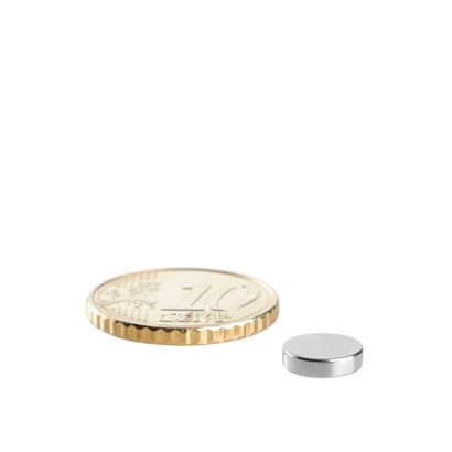 Imanes de neodimio con forma de disco 8 mm x 2 mm | N45, axial (paralelo a la altura)