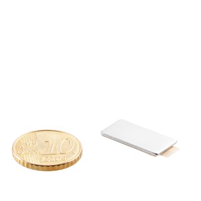Imanes rectangulares de neodimio, autoadhesivo, niquelado 20 x 10 mm | 1 mm