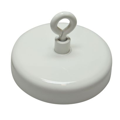 Imán de ferrita con ojal, sujeta aprox. 61 kg, 80 mm de diámetro, blanco 