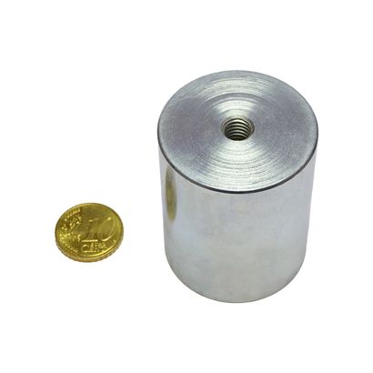 Bases magnéticas cilíndricas de AlNiCo con agujero roscado 40 mm | plata 