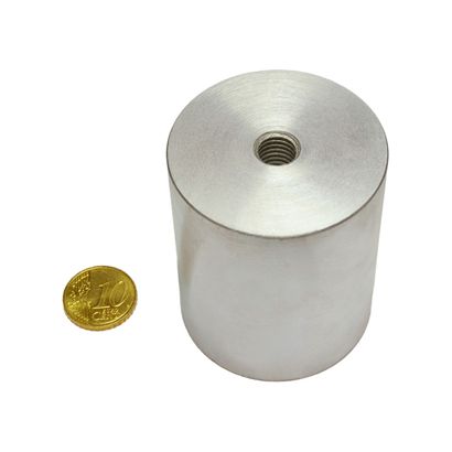 Bases magnéticas cilíndricas de AlNiCo con agujero roscado 50 mm | plata 