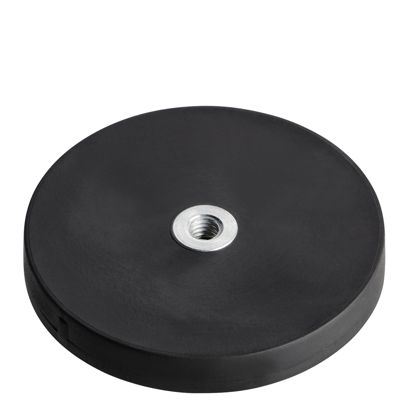 Imanes revestidos de goma con agujero roscado negro  | 43 mm