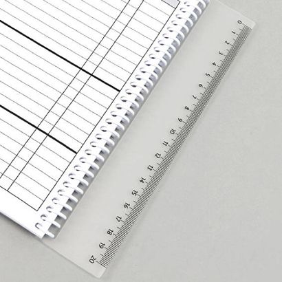 Regla marcapáginas de 20 cm para fijar en canutillos metálicos o espirales de plástico 