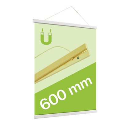 Porta carteles de madera, con cuerda de suspensión y sujeción magnética null | 600 mm