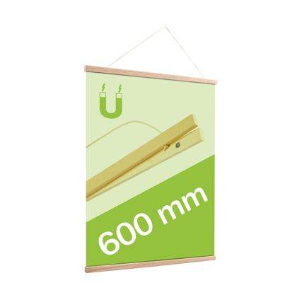 Porta carteles de madera, con cuerda de suspensión y sujeción magnética null | 600 mm