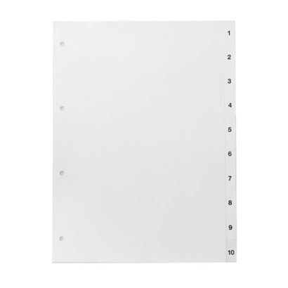 Separador A4, 10 partes (1-10), blanco (1 juego) 