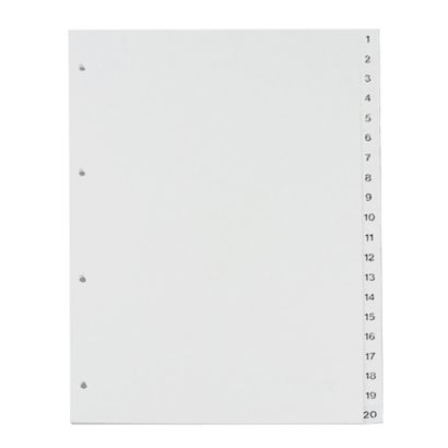 Separadores A4, margen ancho, con números 1-20, 4 perforaciones, blanco 