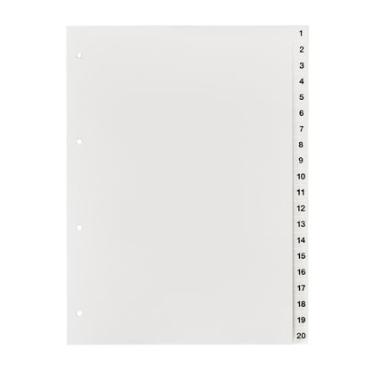 Separadores A4, números 1-20, 4 perforaciones, cartón, blanco 