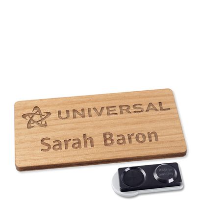 Tarjetas identificativas de madera, timberline® "complete-engraved" 76,3 x 38 mm  | Imán smag®, extra fuerte 