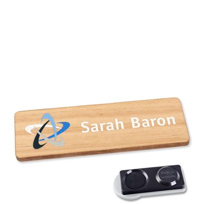 Tarjetas identificativas de madera, timberline® "complete-print" 76,3 x 25 mm  | Imán smag®, extra fuerte 