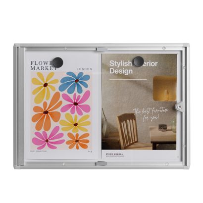 Vitrina anuncios, interiores, con cerradura, plata 2x A4