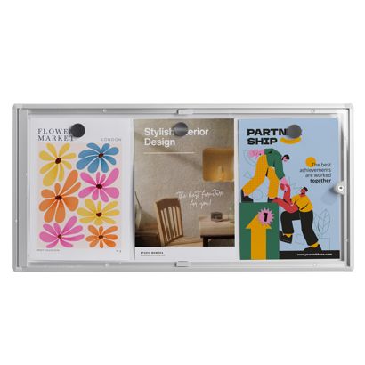 Vitrina anuncios, interiores, con cerradura, plata 3x A4