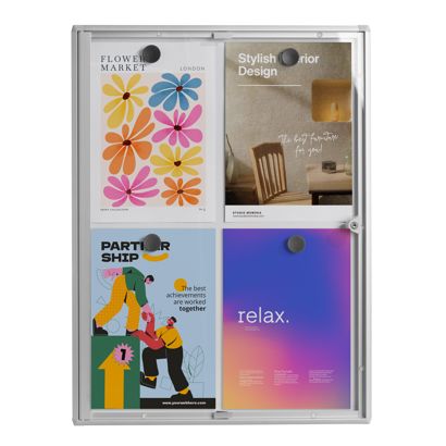 Vitrina anuncios, interiores, con cerradura, plata 4x A4