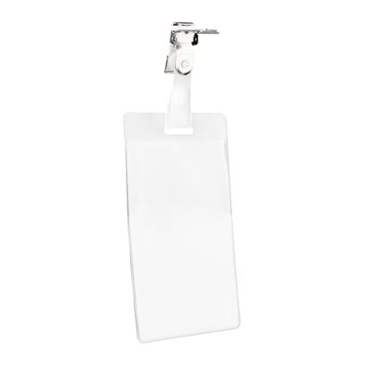 Funda tarjeta identificativa con broche sujetador, para formato tarjeta bancaria, horizontal 