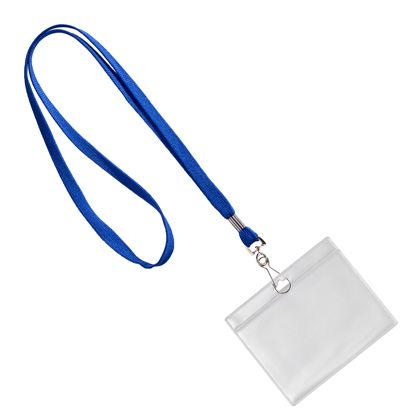 Porta tarjetas identificativas con lanyard  azul  | A7  | formato apaisado 