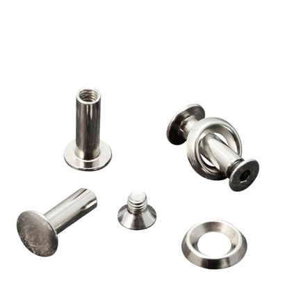 Tornillos para encuadernar con disco rosetón, 15 mm, niquelados 
