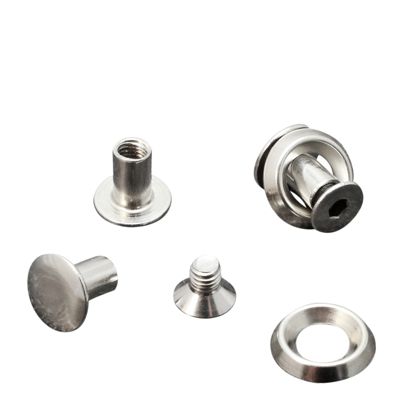 Tornillos para encuadernar con disco rosetón, 7 mm, niquelados 