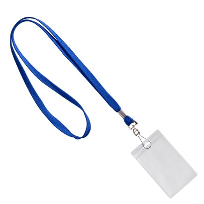 Porta tarjetas identificativas con lanyard  azul  |  86 x 54 mm  | formato vertical 
