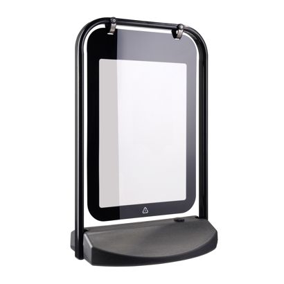 Caballete publicitario SWING-STOP A2 con base rellenable, negro 