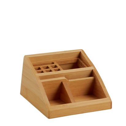 Organizador de escritorio de madera con lapicero y compartimentos 