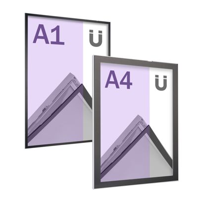 Marco magnético para póster, en inglete, una cara, plata/negro 