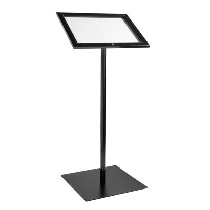 Porta menú de pie con cerradura, resistente a la intemperie, 2 x A4 negro 
