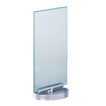 Soporte en T 1/3 A4, giratorio, metacrilato con aspecto de cristal y base 1/3 A4