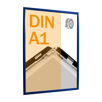 Marco abatible para contenido A1, aluminio, autoadhesivo azul  | En inglete 