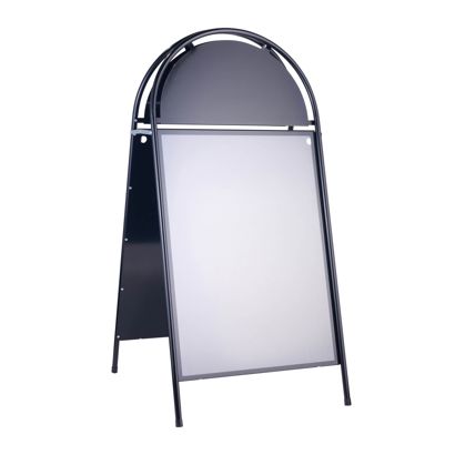 Caballete publicitario de acero A1 STEEL-STOP con cartel superior  | negro 