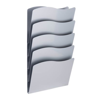 Portafolletos de pared A4 vertical, acero PTXG plata  | 5 compartimientos 