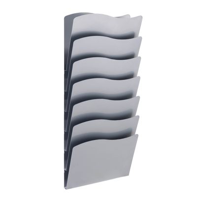 Portafolletos de pared A4 vertical, acero PTXG plata  | 7 compartimientos 
