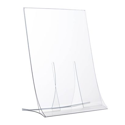 Soporte expositor en L, plegable, formato vertical, irrompible, PET A6