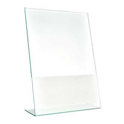 Soporte expositor en L con aspecto de cristal, PMMA (metacrilato), transparente A4  | formato vertical 