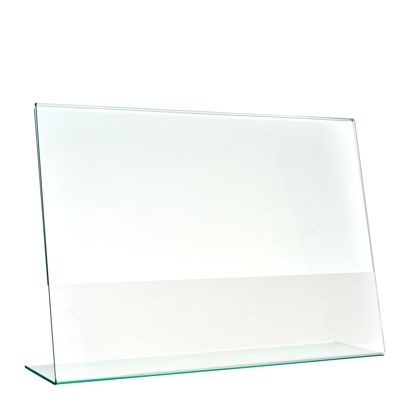Soporte expositor en L con aspecto de cristal, PMMA (metacrilato), transparente formato horizontal | A4