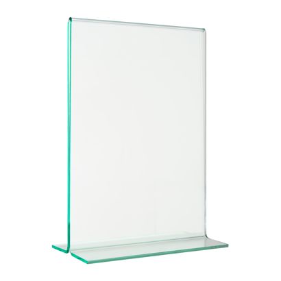 Soporte expositor en T con aspecto de cristal, PMMA (metacrilato), transparente formato vertical | A6