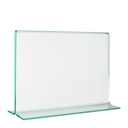 Soporte expositor en T con aspecto de cristal, PMMA (metacrilato), transparente formato horizontal | A6