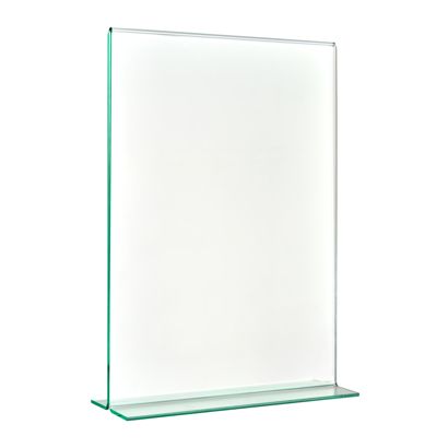 Soporte expositor en T con aspecto de cristal, PMMA (metacrilato), transparente A5  | formato vertical 