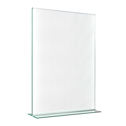 Soporte expositor en T con aspecto de cristal, PMMA (metacrilato), transparente formato vertical | A4