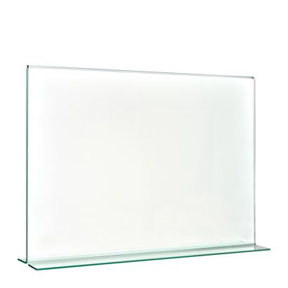 Soporte expositor en T con aspecto de cristal, PMMA (metacrilato), transparente formato horizontal | A4