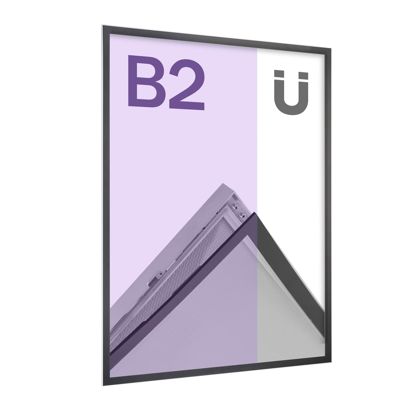 Marco magnético para póster, B2, en inglete, una cara, plata/negro B2 500 x 707 mm