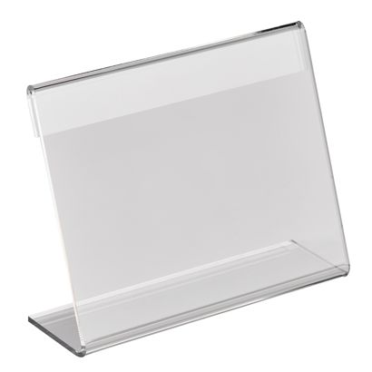 Soporte expositor en L, metacrilato formato horizontal | 110 x 85 mm