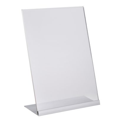 Soporte expositor en L de metacrilato con base de aluminio A4  | transparente|plata 