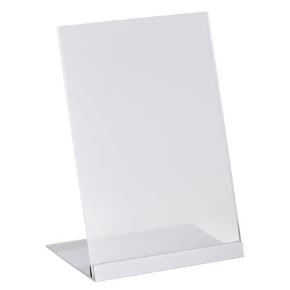 Soporte expositor en L de metacrilato con base de aluminio A5  | transparente|plata 