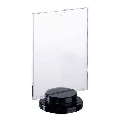 Expositor de mesa giratorio con base negra, metacrilato A6